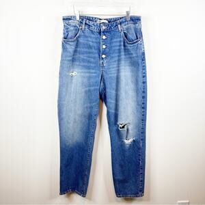 ZARA Exposed Button Fly Relaxed Fit Jeans 10 Blue